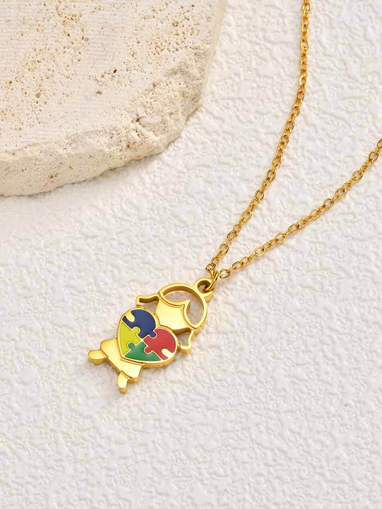 Kemstone Stainless Steel Puzzle Heart Pendant Necklace Colorful Enamel for Men Women NC-2257