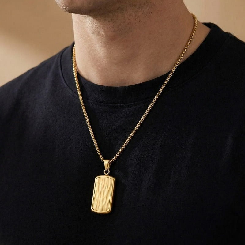 Kemstone Titanium Steel Wave Texture Tag Pendant Necklace for Men Box Chain KN301678-KFC