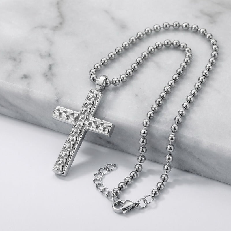 Kemstone Titanium Steel Wheat Texture Cross Pendant for Men KN302490-GC
