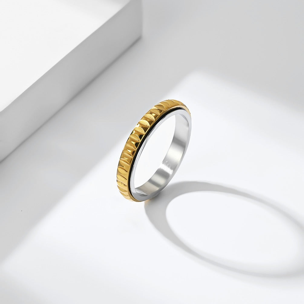 Kemstone Stainless Steel Faceted Spinner Ring for Men & Women 4MM K-R1256