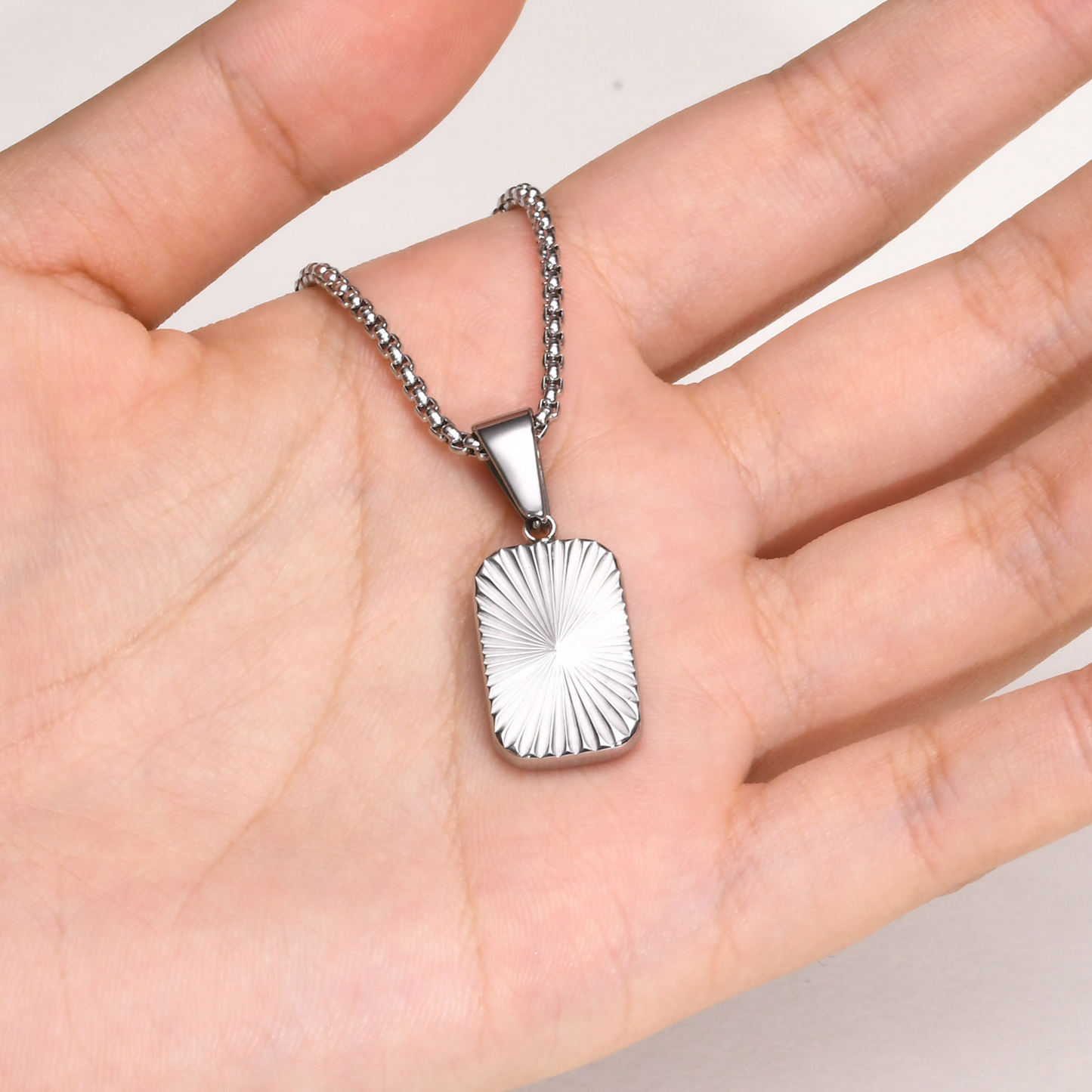 Kemstone Stainless Steel Textured Square Pendant Necklace for Men PN-2001