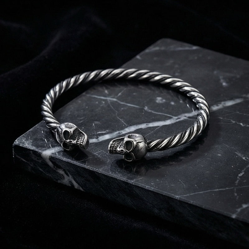 Kemstone Stainless Steel Viking Wolf Skull Cuff Bracelet for Men Twisted Rope Open Bangle KB96851-BD