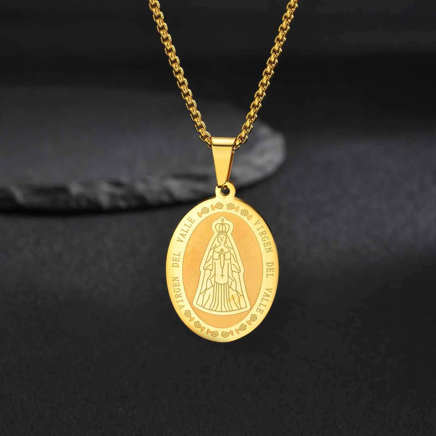 Kemstone Oval Medallion Pendant Necklace for Men Stainless Steel Vintage Relief PN-2399