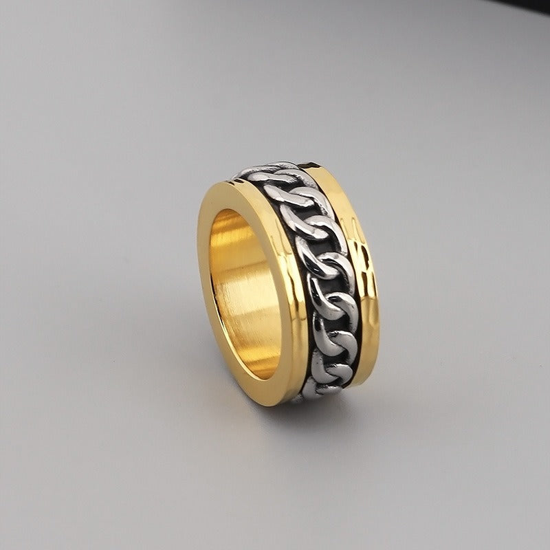 Kemstone Retro Mechanic Chain Ring - Rotating Gothic Design for Stress Relief Accessories KR44457-K
