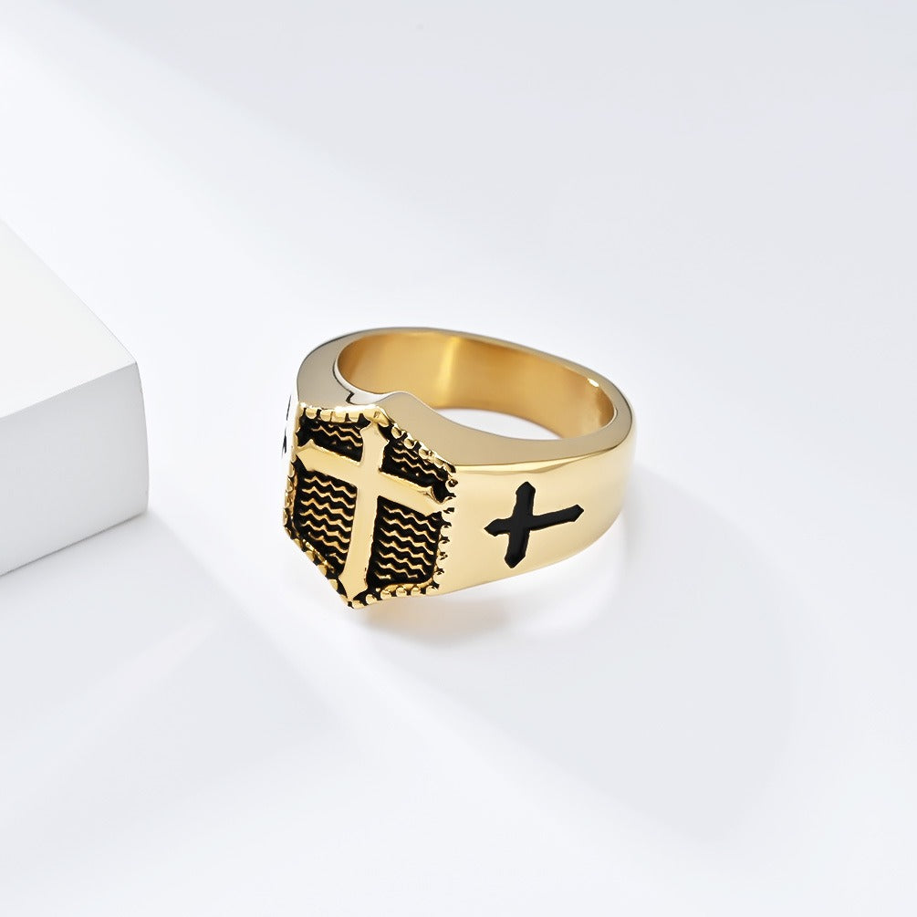 Kemstone Men’s Stainless Steel Cross Ring – Gothic Biker Band K-R895