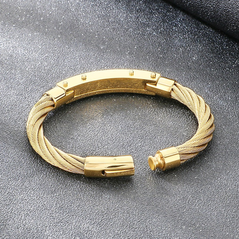 Kemstone Carbon Fiber Curved Plate Bracelet for Men – Titanium Steel with Vintage Wire Design KB210557-KFC