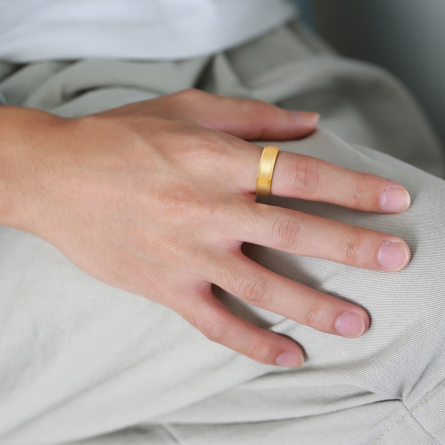 Kemstone Tungsten Carbide Ring for Men – Faceted Edge Gold Tone TCR-013