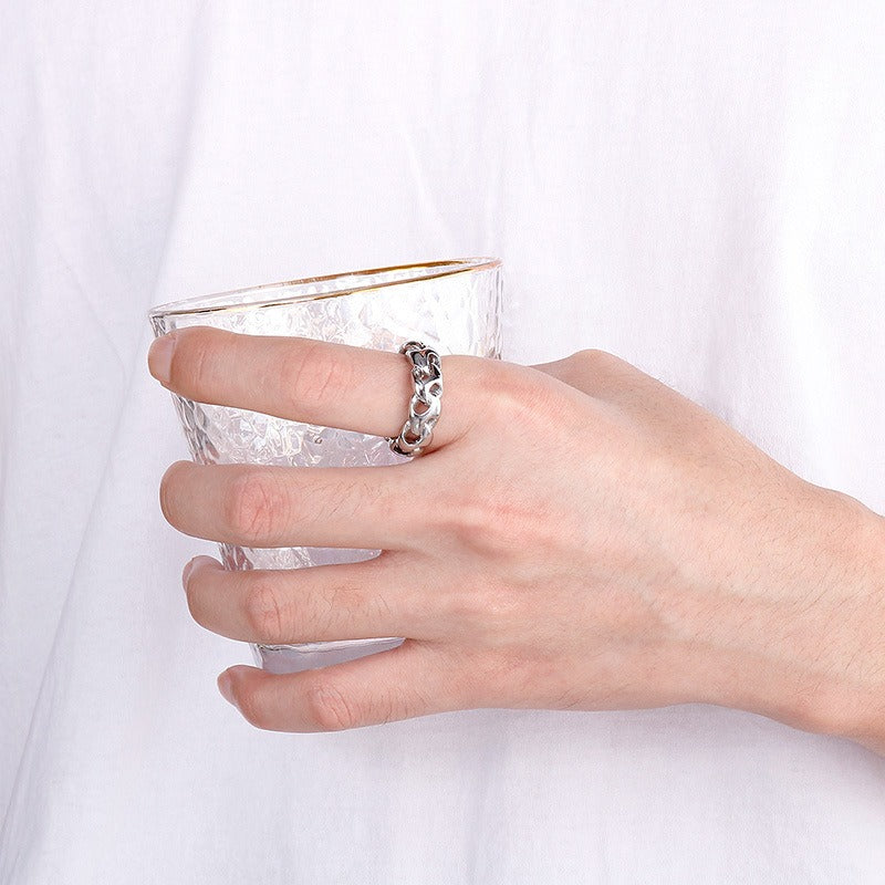 Kemstone Dragon Bone Chain Ring – Gold Titanium Steel Biker Jewelry for Men | Gothic Streetwear Accessory KR104681-KJX