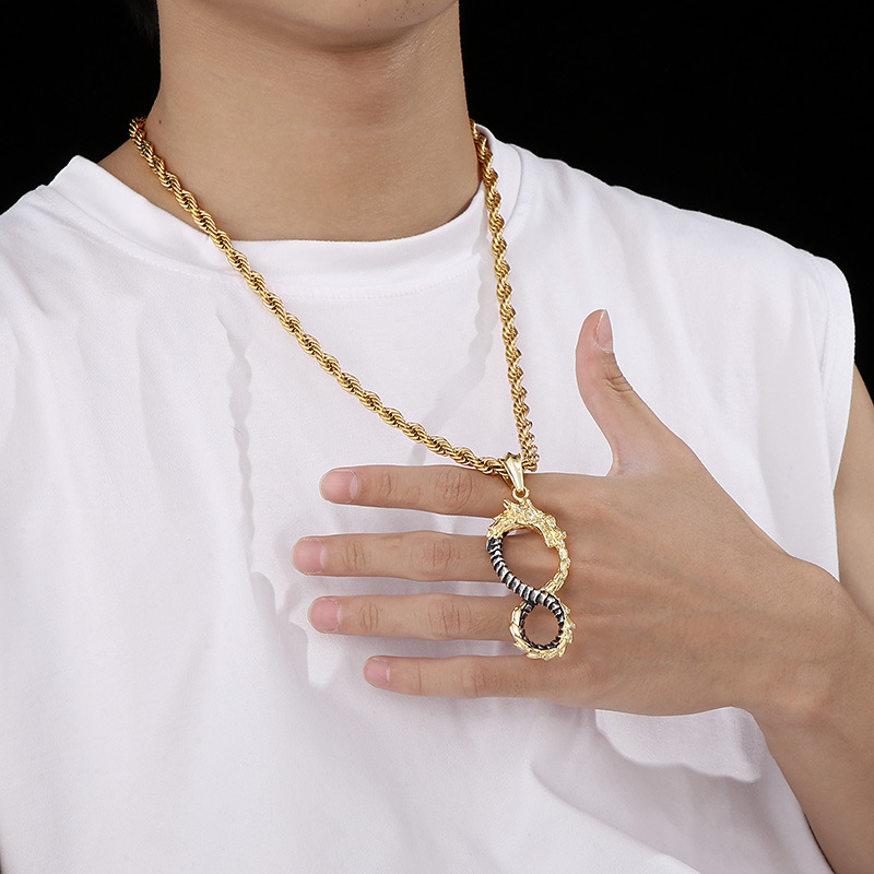 Kemstone Viking Dragon Infinity Titanium Steel Pendant Necklace for Men – Two Tone KP100397-KJX