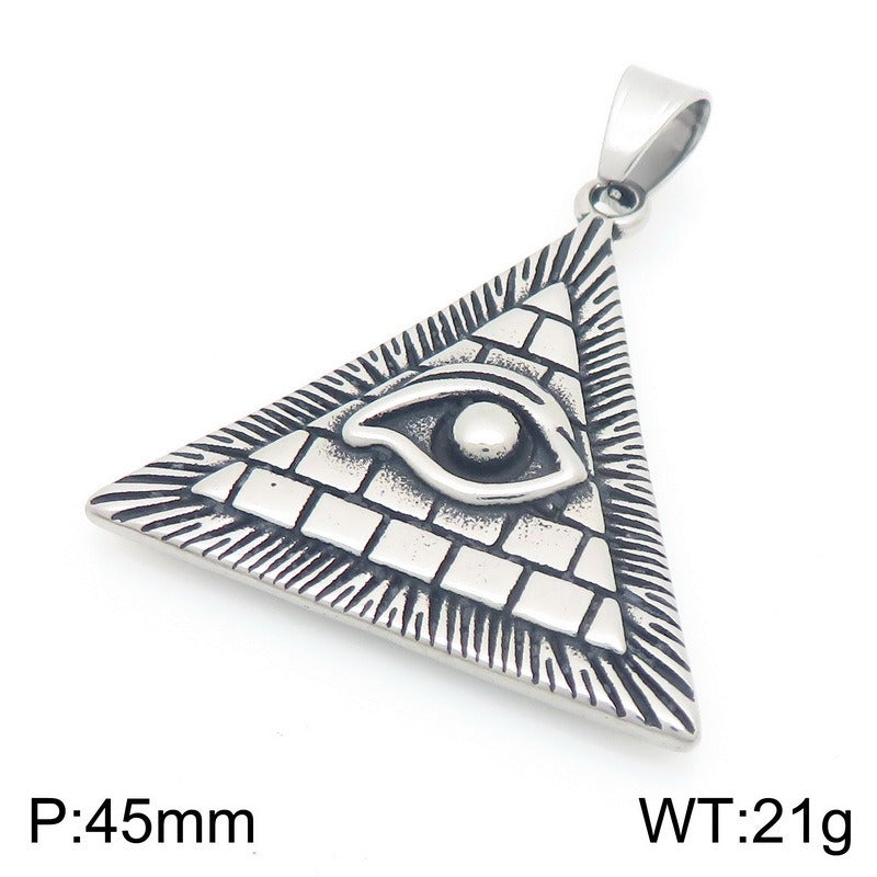 Kemstone Vintage Triangle Eye Pendant Necklace – Titanium Steel Geometric Design for Men KP117717-LU