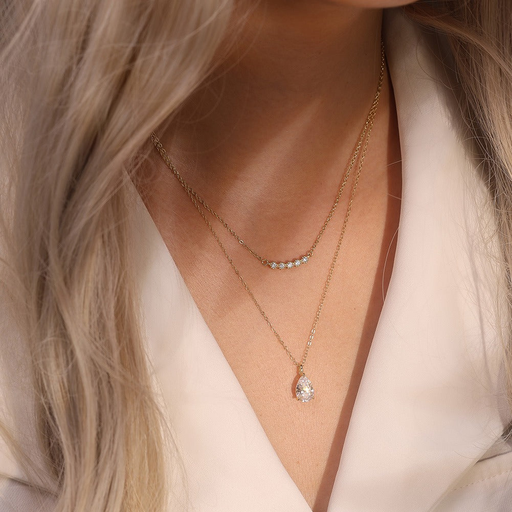 Kemstone 925 Sterling Silver Pear Pendant Necklace for Women Cubic Zirconia Gold Silver LZN04