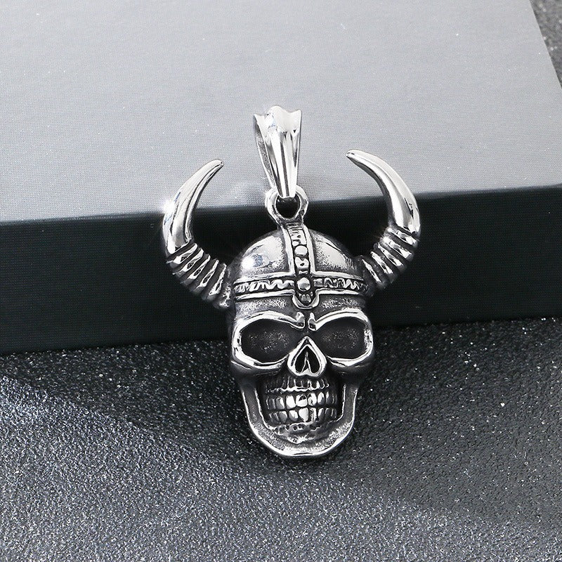 Kemstone Skull Pendant Necklace for Men Titanium Steel Horned Helmet Gold Silver KP116682-KJX
