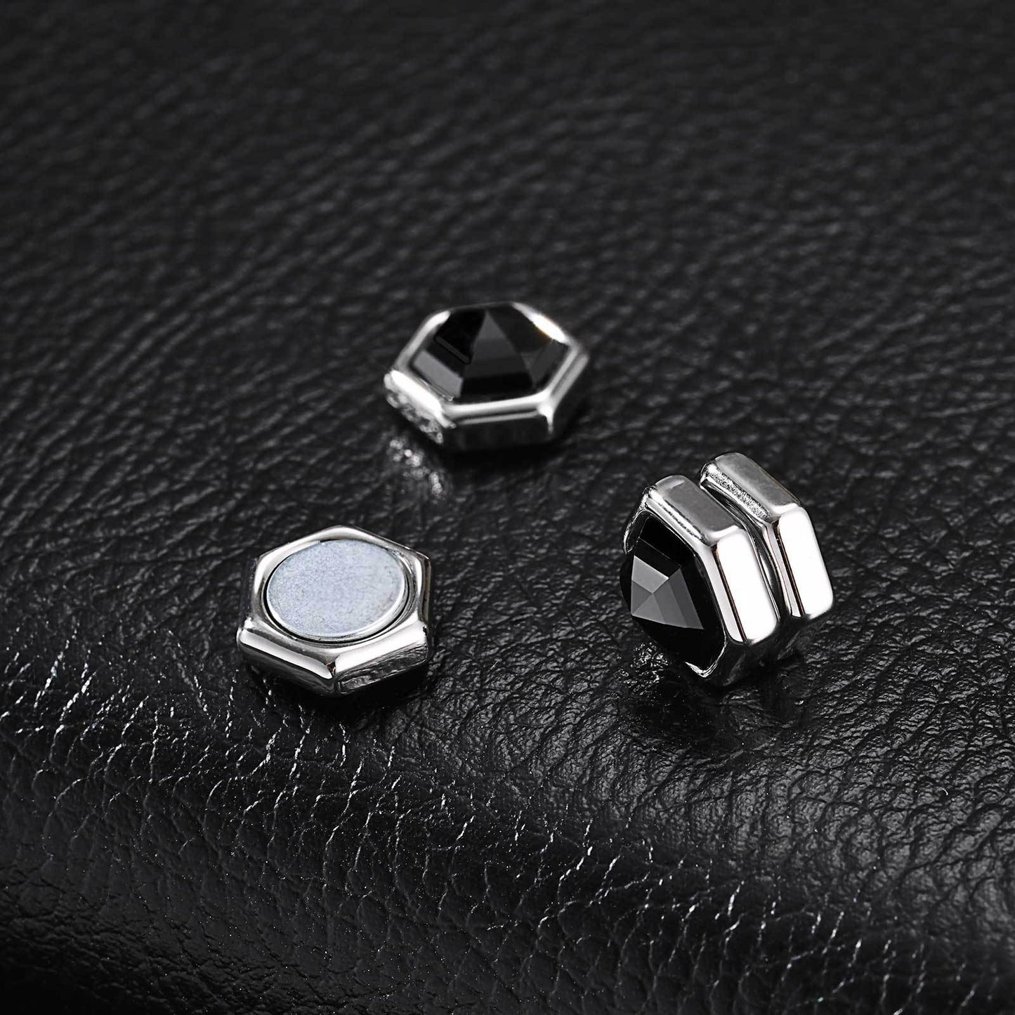 Kemston Hexagon Magnetic Earrings for Men Stainless Steel Black Cubic Zirconia Clip On Earrings EC-004