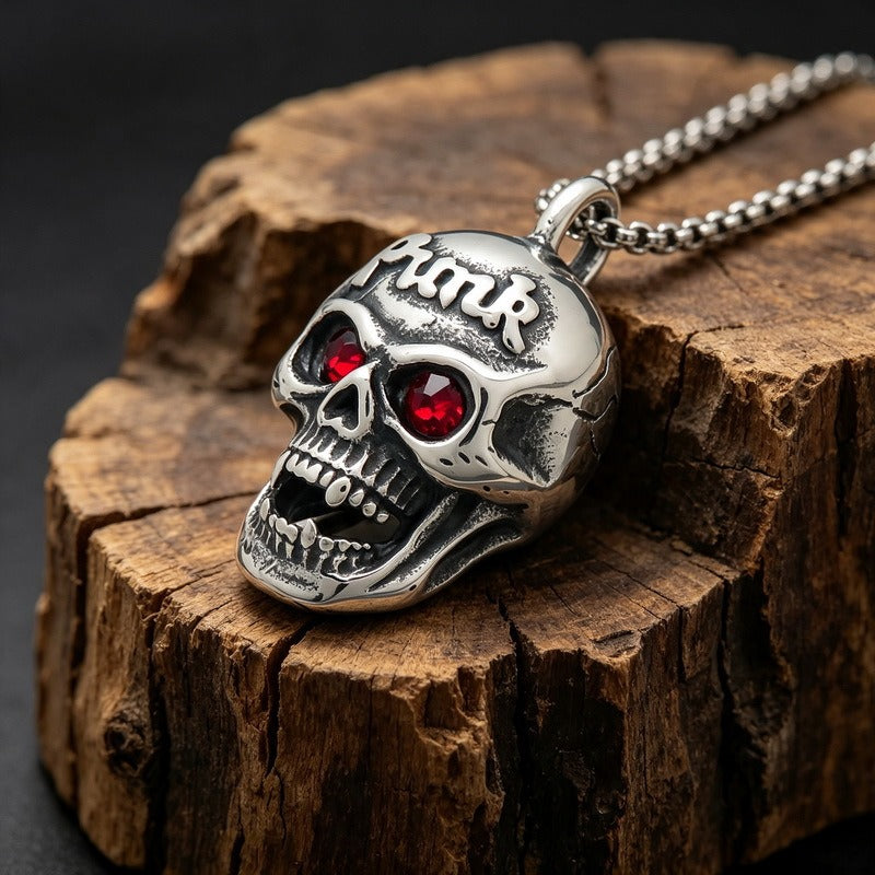 Kemstone Red Eye Detail Skull Pendant Necklace for Men Stainless Steel Gothic Punk KP117954-KJX