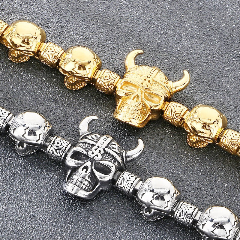 Kemstone Skull Bracelet for Men Titanium Steel Chunky Chain Heavy Punk Style Silver Gold KB209644-KJX