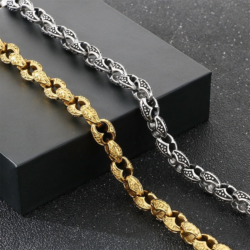 Kemstone Coffee Bean Chain Bracelet for Men Titanium Steel Textured Link Gold Silver KB184382-KJX