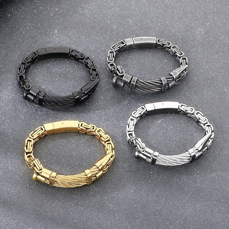 Kemstone Men’s Titanium Steel Cable Nail Punk Chain Bracelet KB208453-KFC