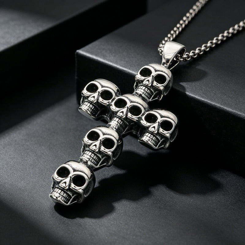 Kemstone Stainless Steel Gothic Skull Cross Pendant Necklace for Men Punk KP118631-LU