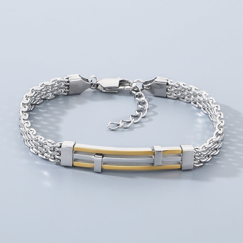 Kemstone Titanium Steel Mesh Chain Bracelet for Men Geometric Bar Adjustable Gold Silver Black KB212525-KFC