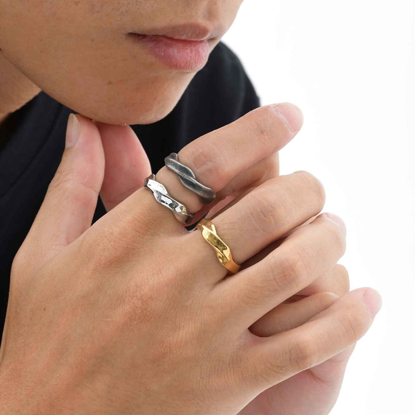 Kemstone Stainless Steel Möbius Ring – Men’s Vintage Silver Gold Band RC-727