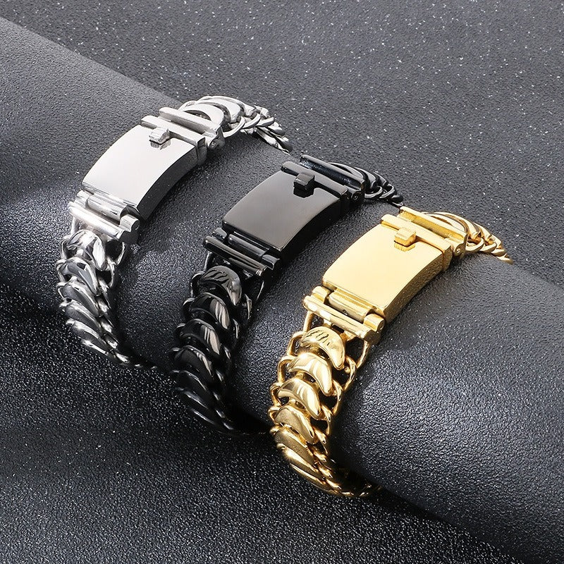 Kemstone Braided Dragon Bone Chain Bracelet for Men – Titanium Steel 19mm Hip Hop Style KB23390-D