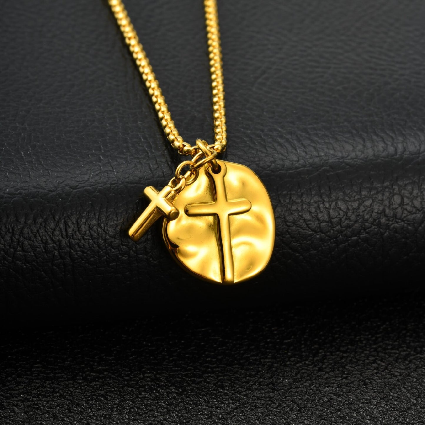 Kemstone Vintage Coin Medallion Necklace with Cross Pendant for Men Stainless Steel PN-2277