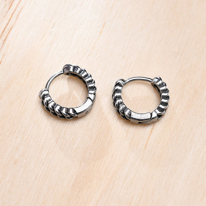 Kemstone Men’s Titanium Steel Hoop Earrings – Braided Rope Huggie Hoops EH-322