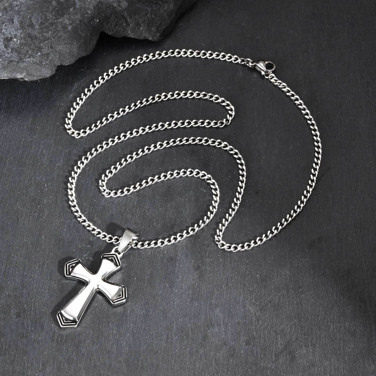 Kemstone Stainless Steel Faceted Cross Pendant Necklace for Men PN-2263