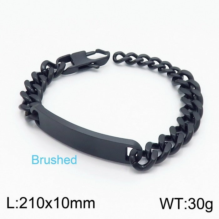 Kemstone Brushed ID Plate Cuban Chain Bracelet for Men – Titanium Steel 10mm KB148615-KLHQ
