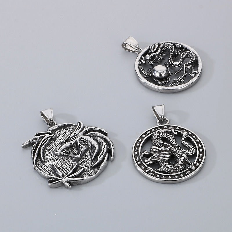 Kemstone Dragon Pendant Necklace for Men Titanium Steel Vintage Carved Design KP100398-KFC