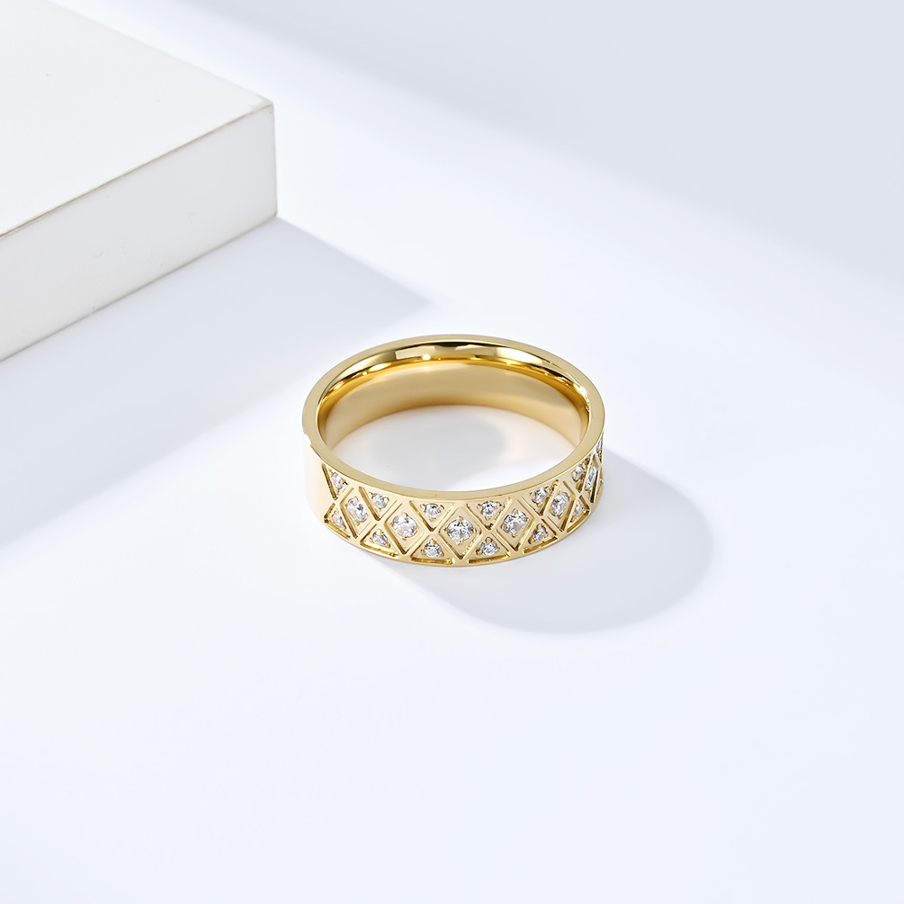 Kemstone Stainless Steel Lattice Cubic Zirconia Ring for Men & Women K-R733