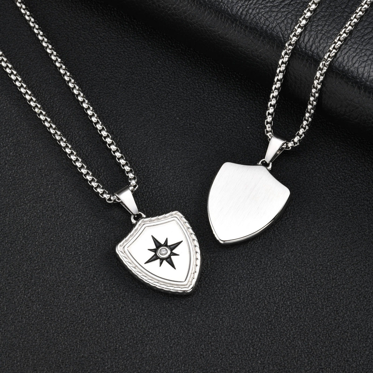 Kemston Eight Point Star Shield Pendant Necklace for Men Stainless Steel PN-2443