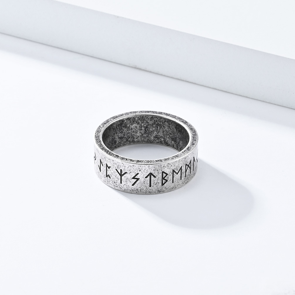 Kemstone Viking Rune Stainless Steel Ring – Matte Nordic Letter Design for Men & Women K-R560
