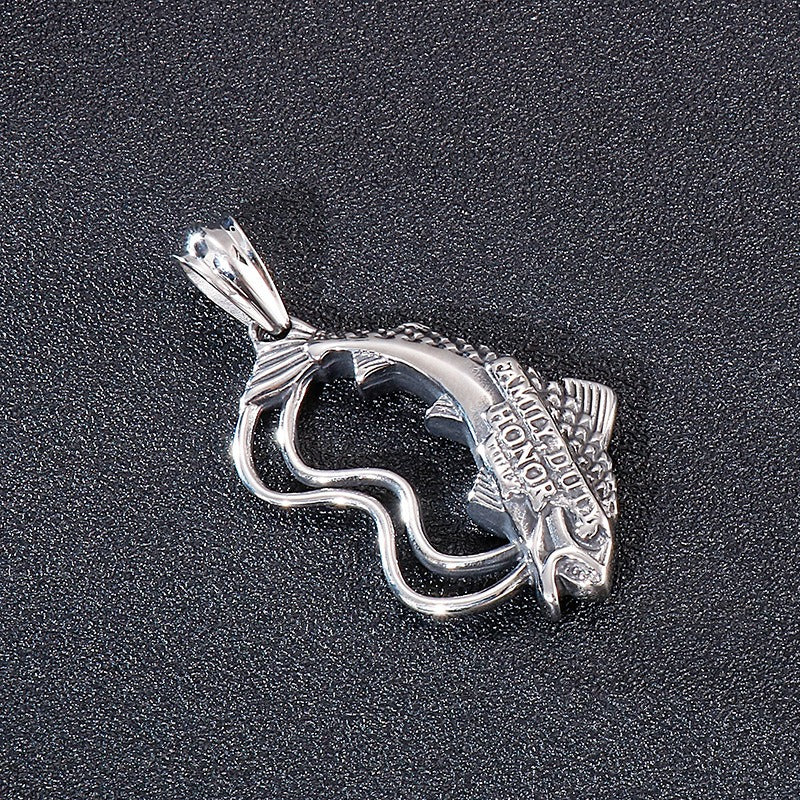 Kemstone Titanium Steel Fish Pendant Necklace for Men Vintage KP48777-BD