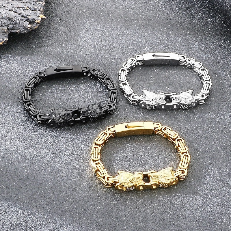 Kemstone Men’s Titanium Steel Wolf Head Biker Chain Bracelet KB208300-KFC