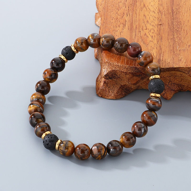 Kemstone Lava Stone Tiger Eye Bead Bracelet Elastic Natural Stone for Men Women KB210123-Z