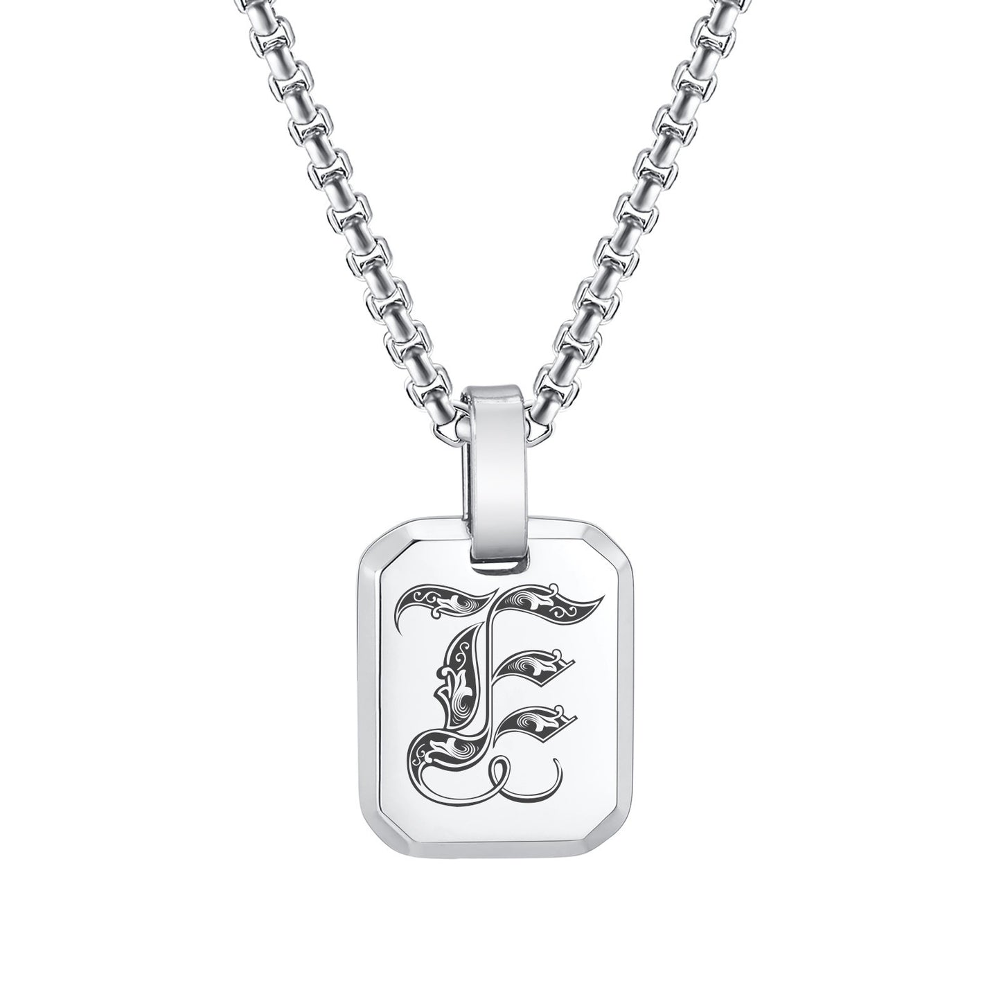 Kemston Initial Letter Pendant Necklace for Men Stainless Steel Tag Design PN-1925