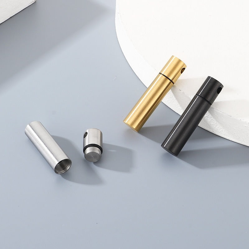 Kemstone Cylindrical Storage Necklace – Stainless Steel Screw-Cap Pendant for Men & Women KN299102-ZLA