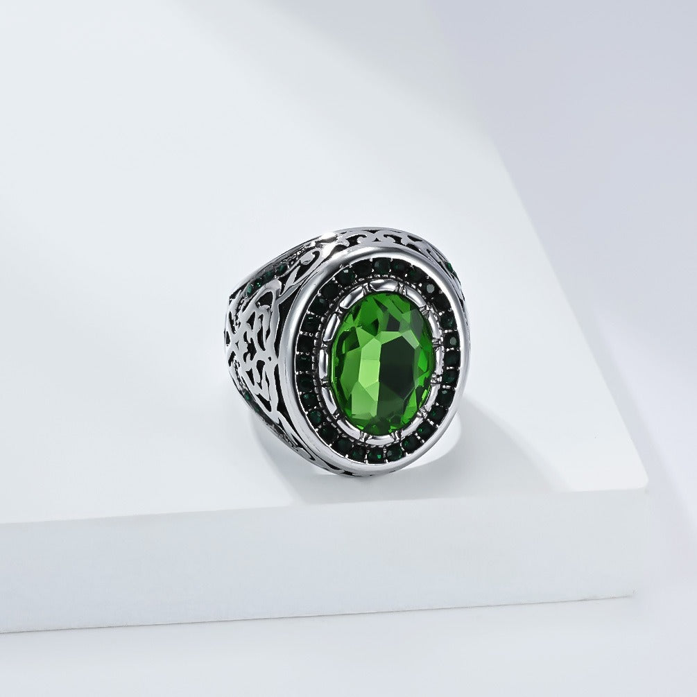 Kemstone Men’s Stainless Steel Cubic Zirconia Ring – Vintage Gothic Biker Jewelry K-R1087