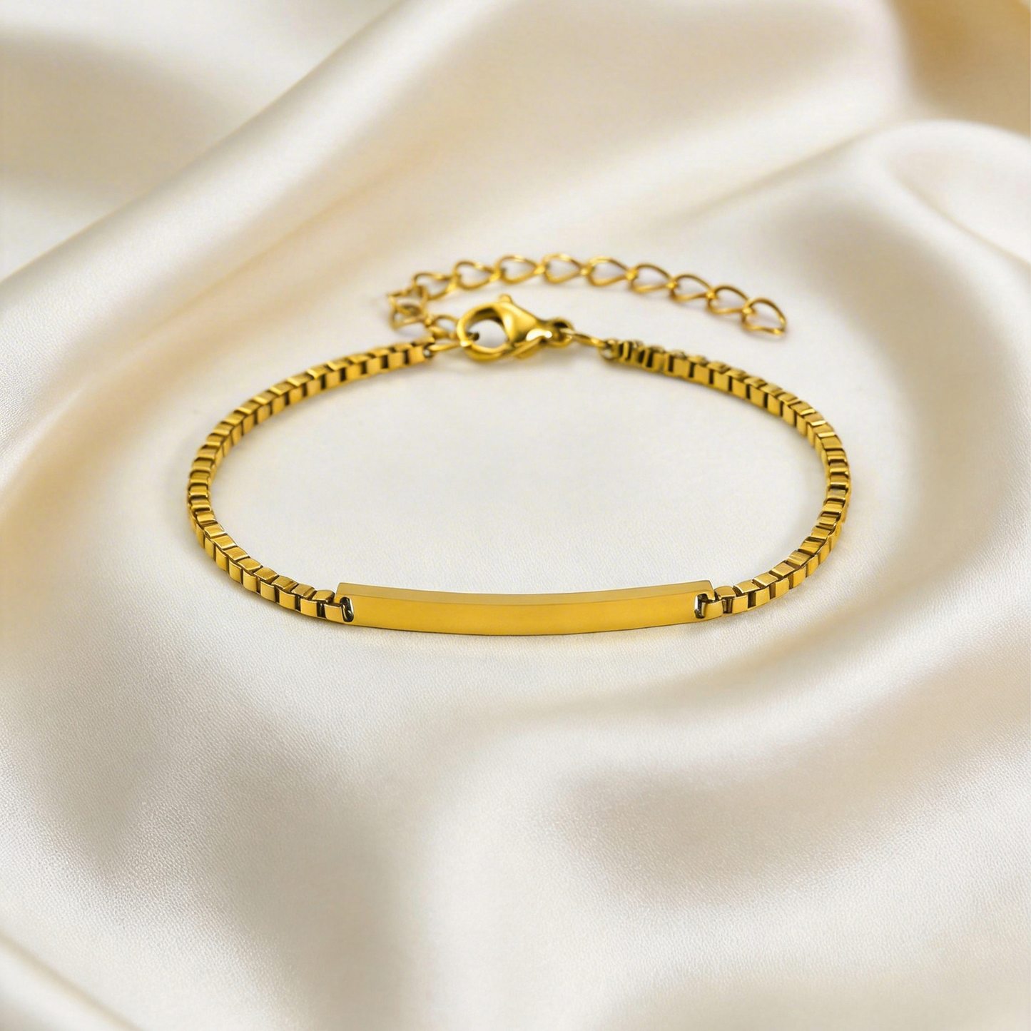 Kemstone Stainless Steel Gold Plated ID Plate Bracelet for Men & Women – Minimal Curved Bar CB-225