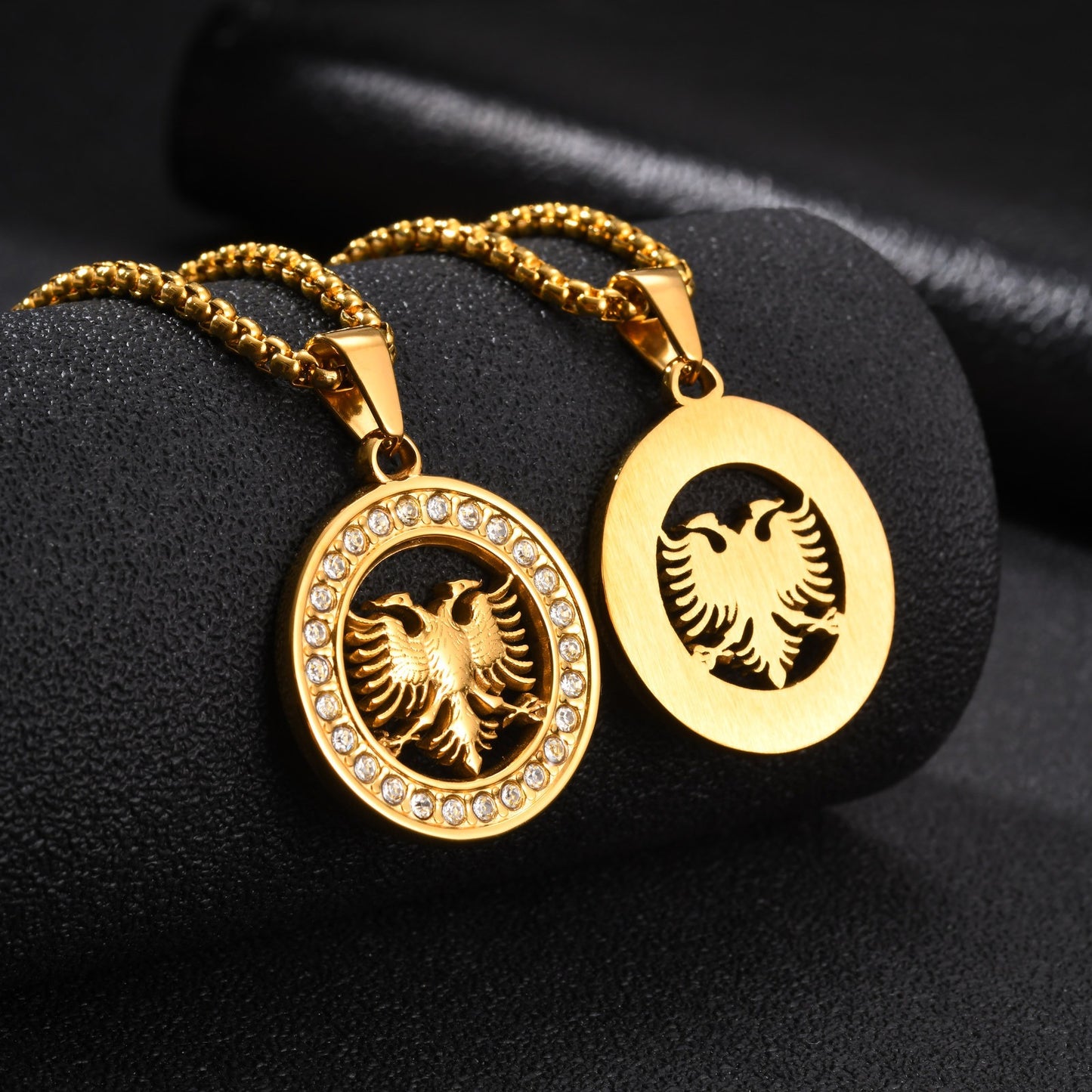 Kemstone Double Headed Eagle Pendant Necklace for Men Stainless Steel Round Medallion PN-2427