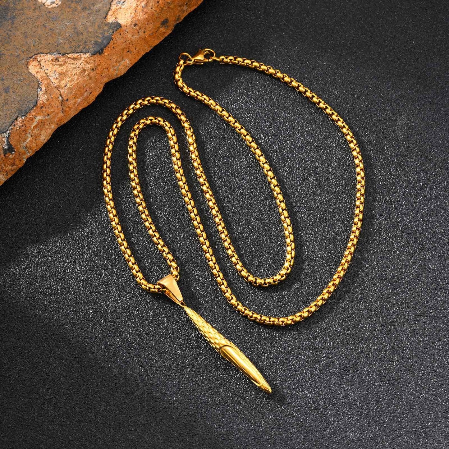 Kemstone Men’s Stainless Steel Hammered Bar Pendant Necklace PN-2217