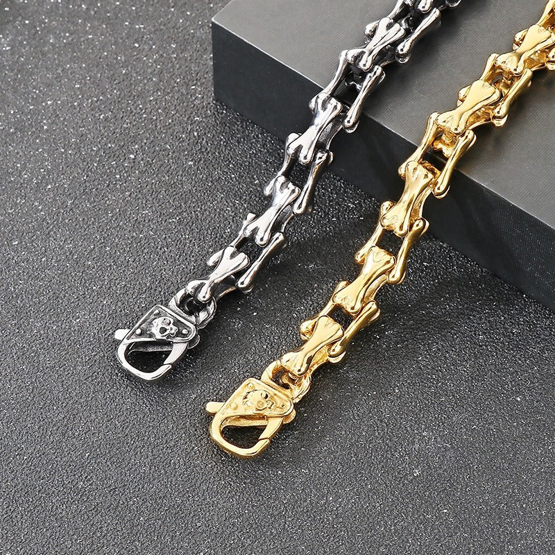 Kemstone Titanium Steel Bone Link Bracelet for Men Vintage Gold Silver KB170270-KJX