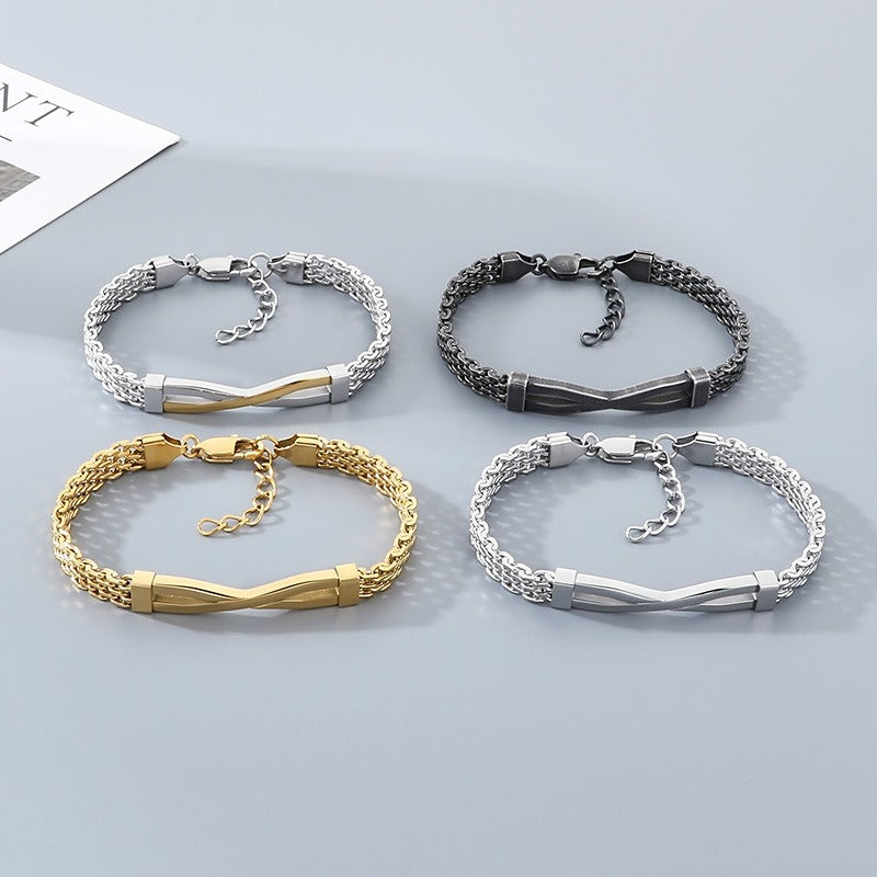 Kemstone Titanium Steel Twisted Bar Bracelet – Minimalist Link Chain for Men KB212529-KFC