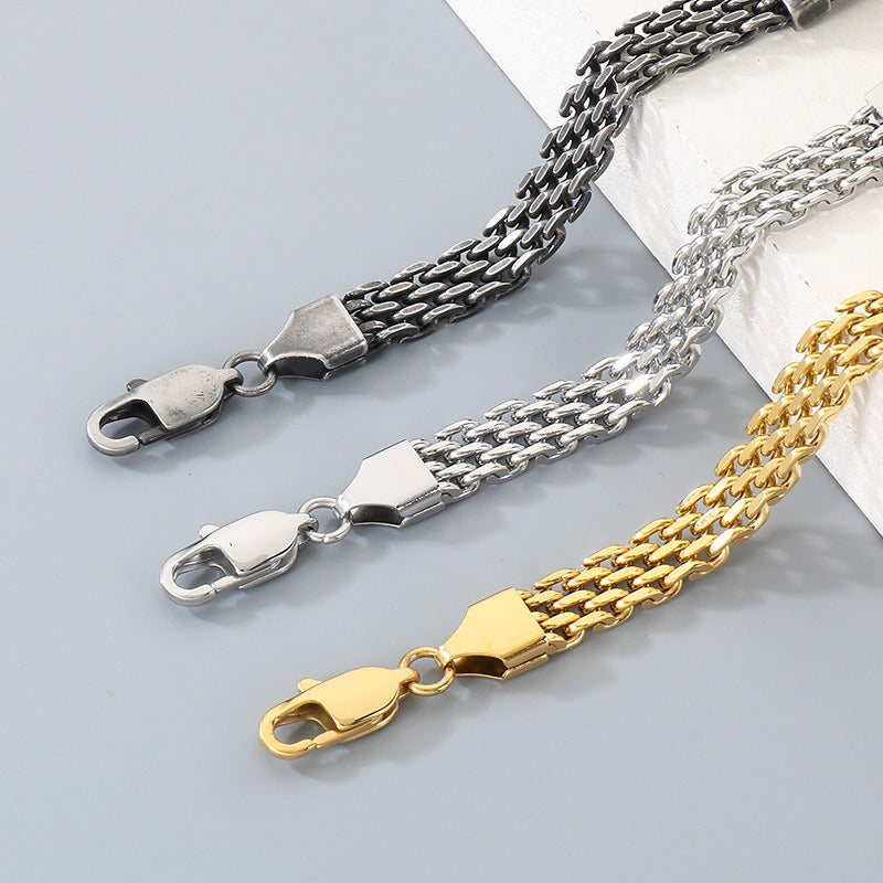 Kemstone Link Clasp Bracelet for Men Women Titanium Steel Flat Mesh Chain KB212801-KFC