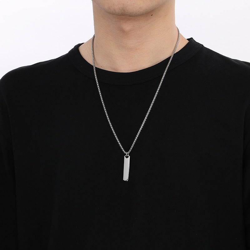 Kemston Slim Rectangular Bar Pendant Necklace for Men Geometric Silver Gold Black KN285569-KFC