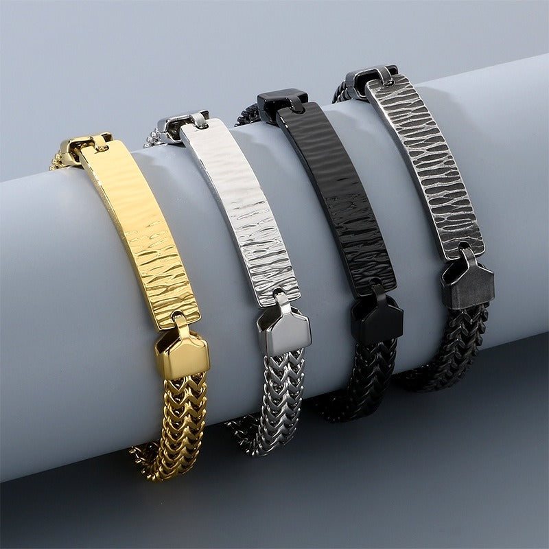 Kemstone ID Plate Bracelet for Men Titanium Steel Curved Bar Textured Chain KB211647-KFC