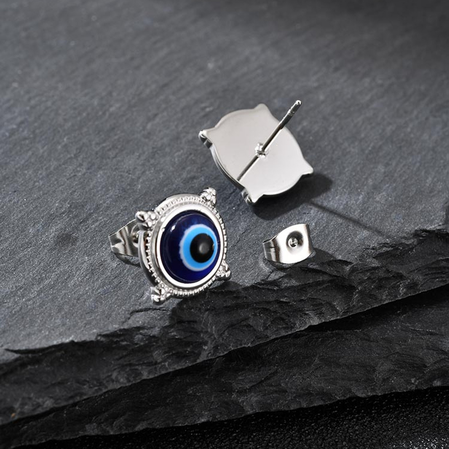 Kemstone Stainless Steel blue eye Stud Earrings for Men & Women ES-797