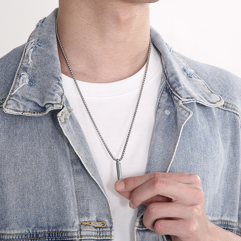 Kemstone Men’s Titanium Steel Bullet Pendant Necklace Minimalist KP99569-KFC