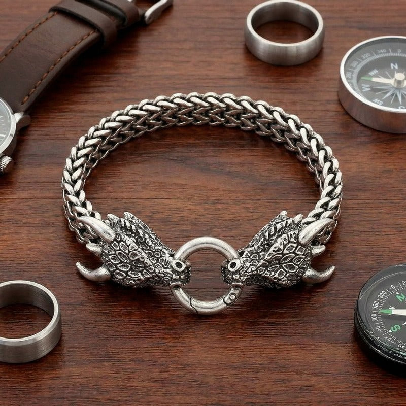 Kemstone Dragon Head Bracelet for Men Titanium Steel Cuban Chain Vintage Dark Finish KB140349-KJX